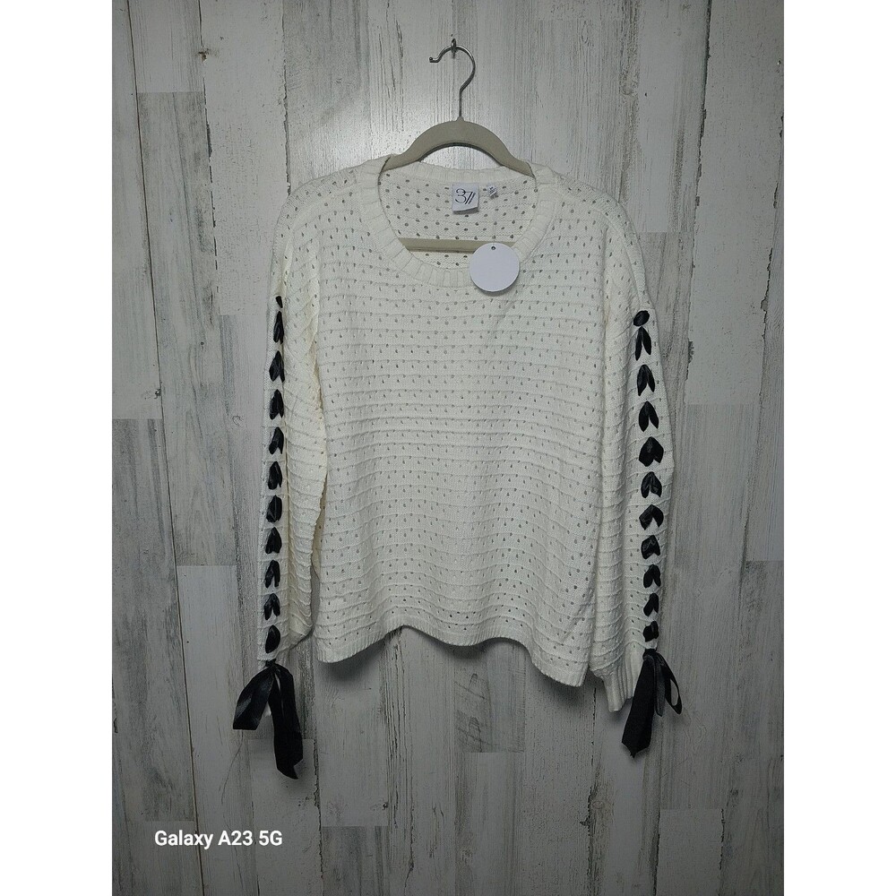 37 Orchard Women's XL Cream Pointelle Knit Sweater NWT